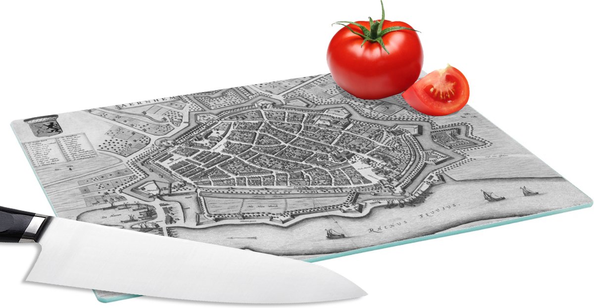 Glazen Snijplank - 28x20 - Stadskaart - Historisch - Zwart Wit - Snijplanken Glas