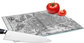 Planche à découper en Verres - 28 x 20 - carte historique de la ville d'Amsterdam - noir et blanc - Planches à découper en Glas