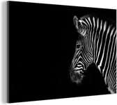 Wanddecoratie Metaal - Aluminium Schilderij Industrieel - Zebra - Wilde dieren - Zwart - 120x80 cm - Dibond - Foto op aluminium - Industriële muurdecoratie - Voor de woonkamer/slaapkamer