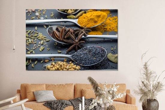 Décoration murale Métal - Peinture Aluminium - Gros plan cuillères aux épices et herbes - 150x100 cm