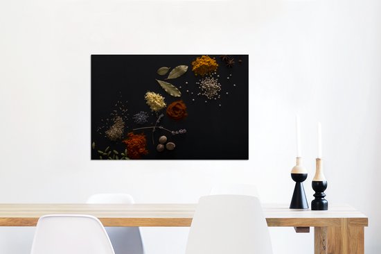 Décoration murale Métal - Peinture Aluminium - Différentes herbes sur fond noir - 90x60 cm - Dibond