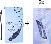 Samsung Galaxy A12 Bookcase hoesje met print - Love To Dream met 2 stuks Glas Screen protector