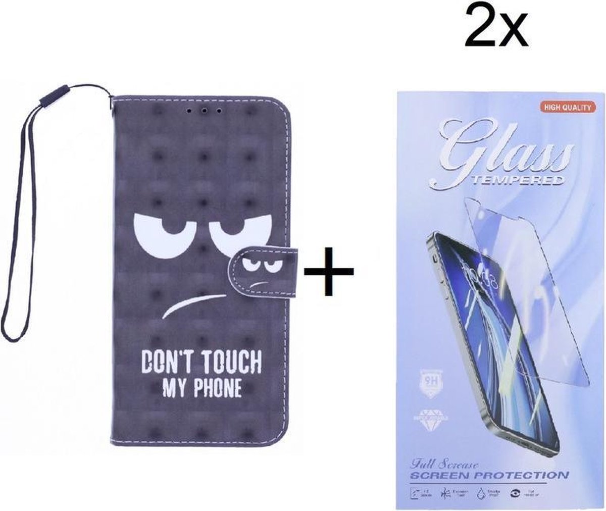 Bookcase Hoesje Geschikt voor: Motorola Moto G50 5G hoesje met print - Don't Touch My Phone 3D met 2 stuks Glas Screen protector