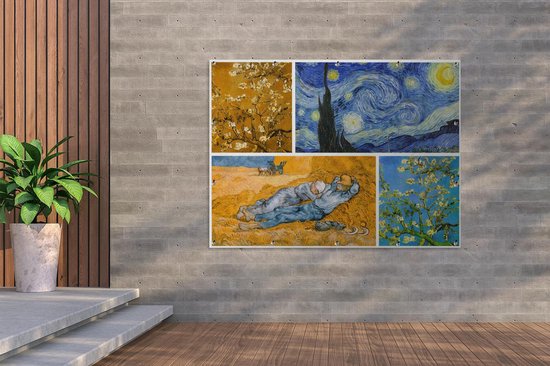 Décoration murale extérieur Van Gogh - Collage - Art - 160x120 cm - Toile jardin - Affiche extérieure