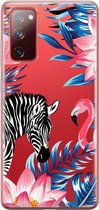Samsung Galaxy S20 FE Telefoonhoesje - Transparant Siliconenhoesje - Flexibel - Met Dierenprint - Zebra & Flamingo