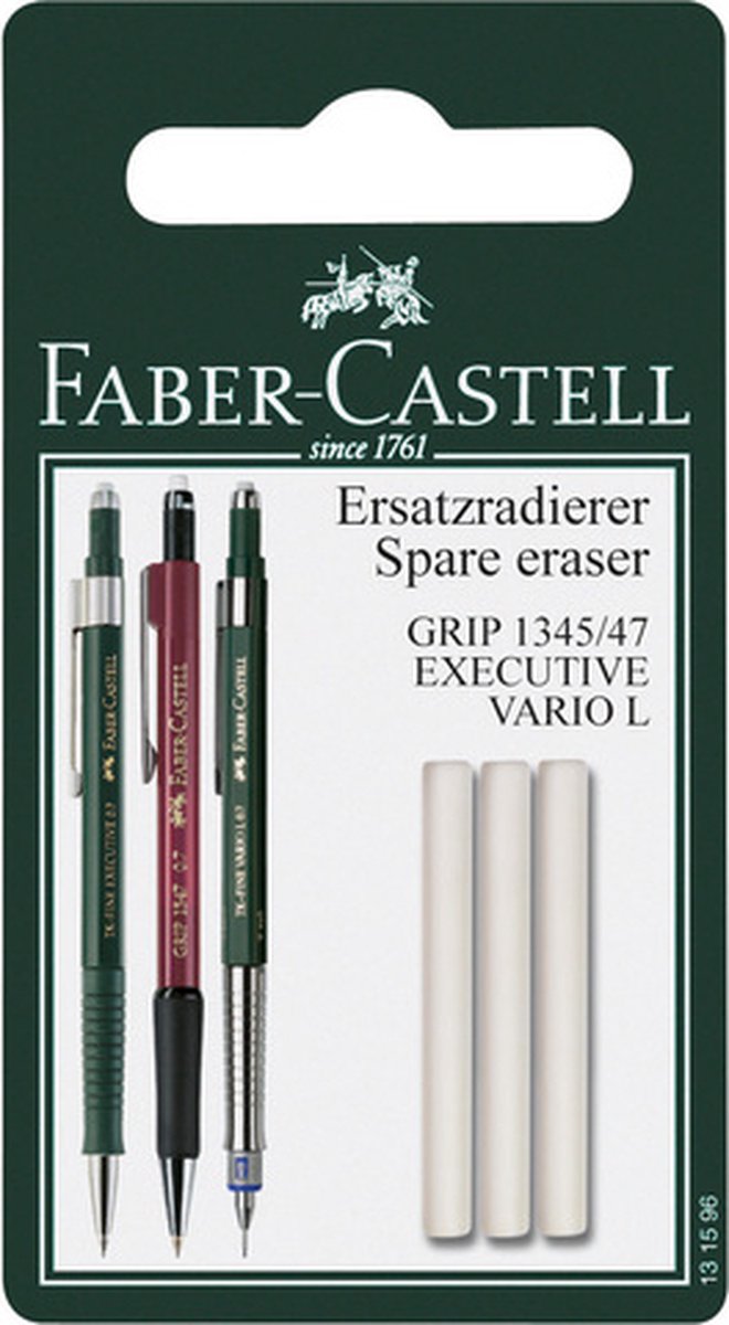Faber-Castell reservegum - voor vulpotlood GRIP 1345/1347 - 3 stuks op blister - FC-131596 - Faber-Castell