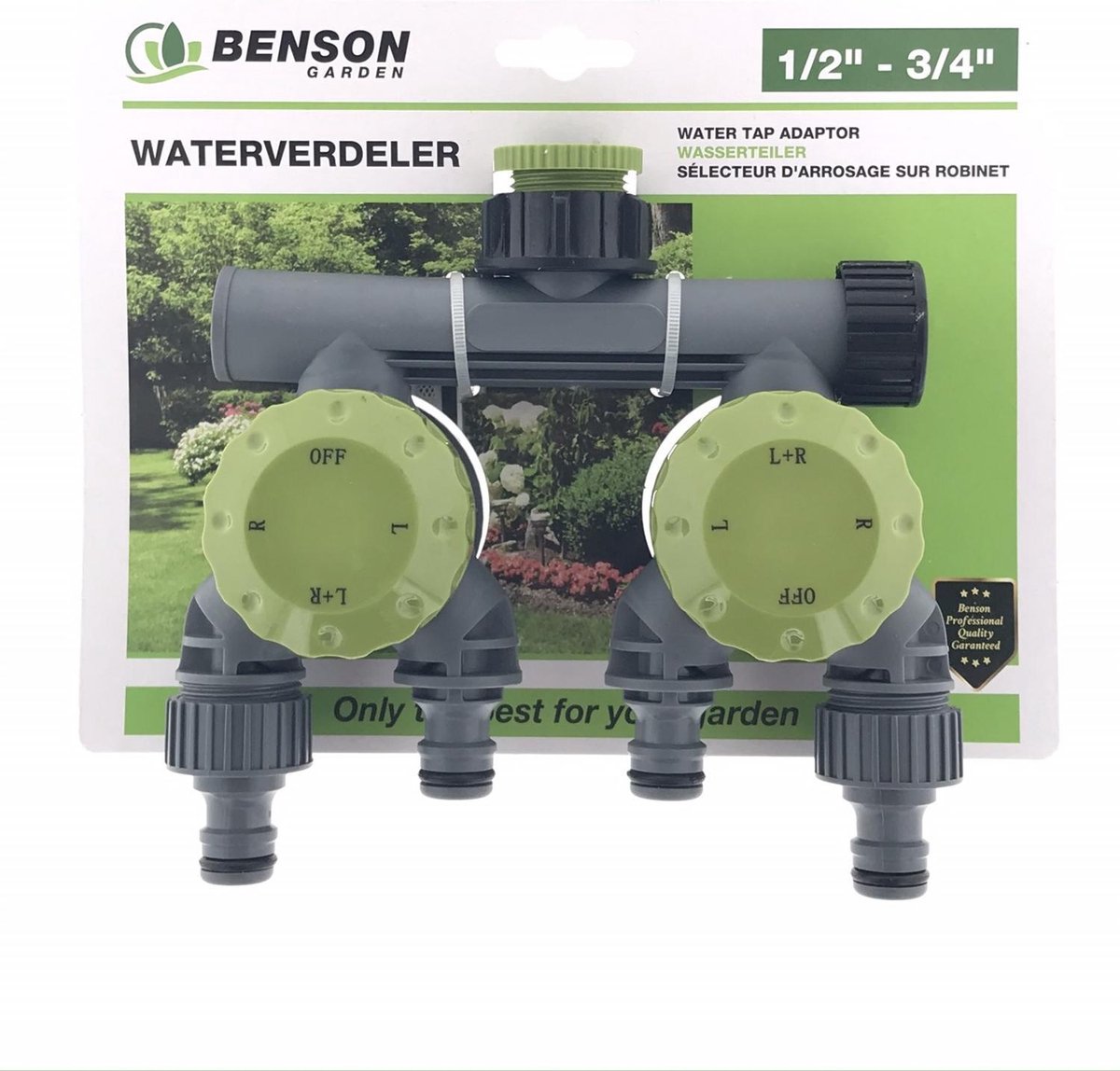 Benson - Waterverdeler - Tuinslang 5 Weg -Kraanaansuiting voor 1/2" - 3/4" - 4 slang aansluitingen – foto 2