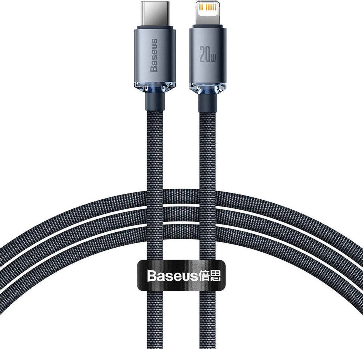 Baseus Crystal Shine USB C kabel naar Apple Lightning zwart - 20W PD - 1.2 meter