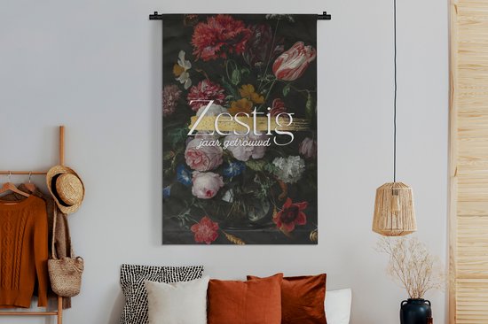 Tapisserie - Tissu mural - Soixante ans de mariage - Mariage - Proverbes - Citations - Anniversaire - 120x180 cm - Tapisserie