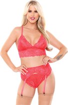 Kanten Jarretelset Erin 3-Delig -Zuurstokroze - Sexy Lingerie & Kleding - Lingerie Dames