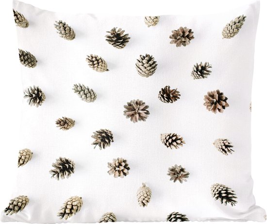 Sierkussens - Kussentjes Woonkamer - 50x50 cm - Dennenappels - Winter - Wit - Kerstversiering - Kerstdecoratie voor binnen - Woonkamer