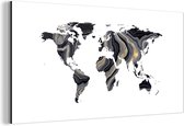 Wanddecoratie Metaal - Aluminium Schilderij Industrieel - Wereldkaart - Goud - Zilver - Zwart - 120x60 cm - Dibond - Foto op aluminium - Industriële muurdecoratie - Voor de woonkamer/slaapkamer