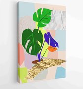 Botanische muur kunst vector set. Water kleur boho gebladerte lijnwerk tekenen met abstracte vorm. 2 - Moderne schilderijen – Verticaal – 1871796451 - 80*60 Vertical