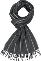 Profuomo heren sjaal - geweven kasjmier in vissengraad - grijs met wit gestreept - Maat: One size