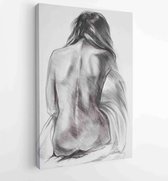Achterkant van een vrouw. Potloodtrainingsschets op wit papier - Moderne schilderijen - Verticaal - 610031942 - 115*75 Vertical