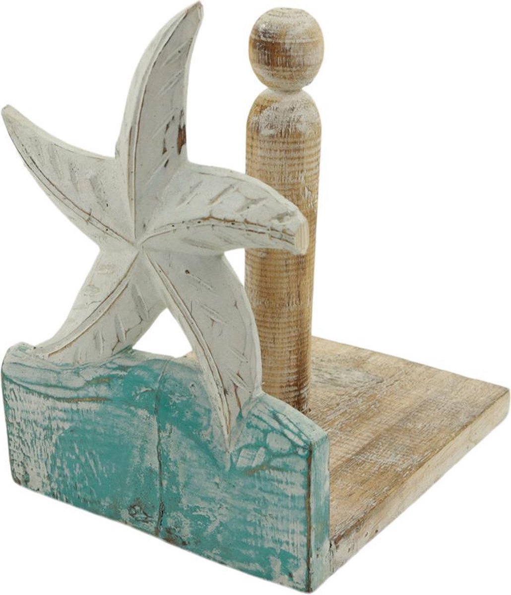 Keukenrolhouder - Zeester - Hout - Turquoise - 21x18x15 cm - Indonesie - Sarana - Fairtrade