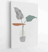 Botanische Monstera muur kunst vector set. Earth tone boho gebladerte lijntekeningen tekenen met abstracte vorm. 1 - Moderne schilderijen – Verticaal – 1833235981 - 80*60 Vertical