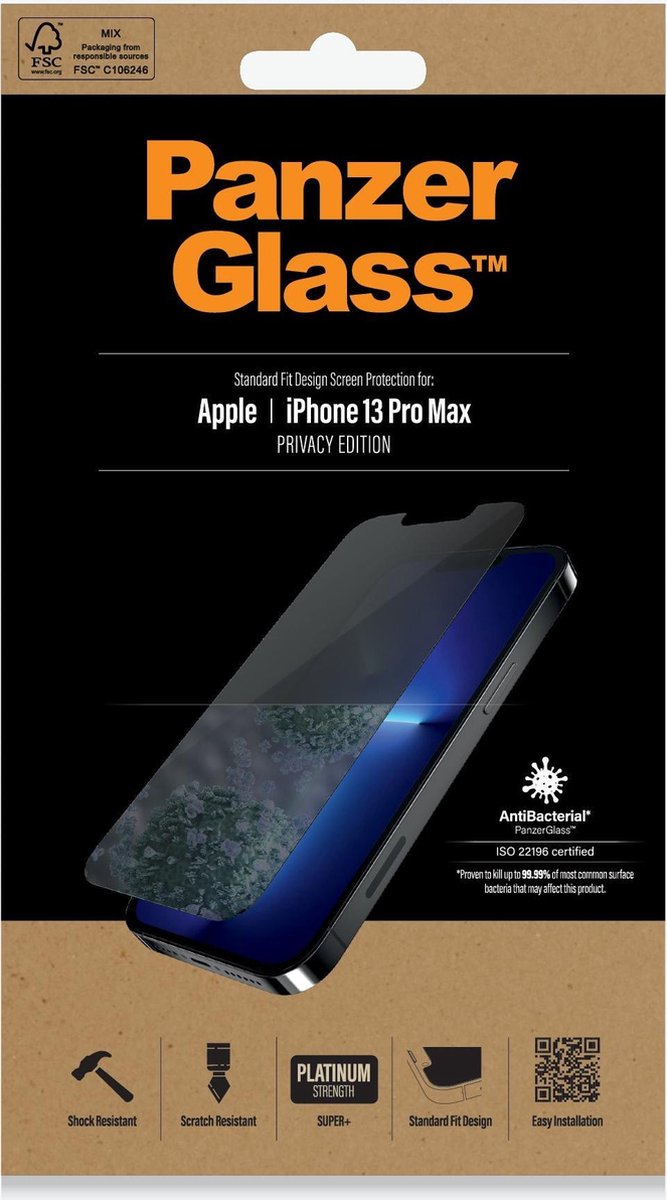 PanzerGlass Anti-Bacterial Screenprotector voor de iPhone 13 Pro Max