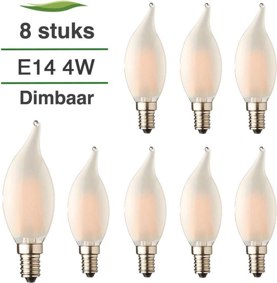 E14 LED lamp - 8-pack - Kaarslamp - Frost - 4W - Dimbaar - 2100K extra warm