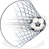WallCircle - Wandcirkel - Muurcirkel - Een illustratie van een voetbal die het doel in gaat - Jongetjes - Meisjes - Kids - Aluminium - Dibond - ⌀ 60 cm - Binnen en Buiten