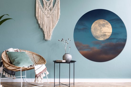 Cercle mural - Cercle mural - Lune - Nuages - Nuit - Aluminium - Dibond - ⌀ 120 cm - Intérieur et Extérieur XXL