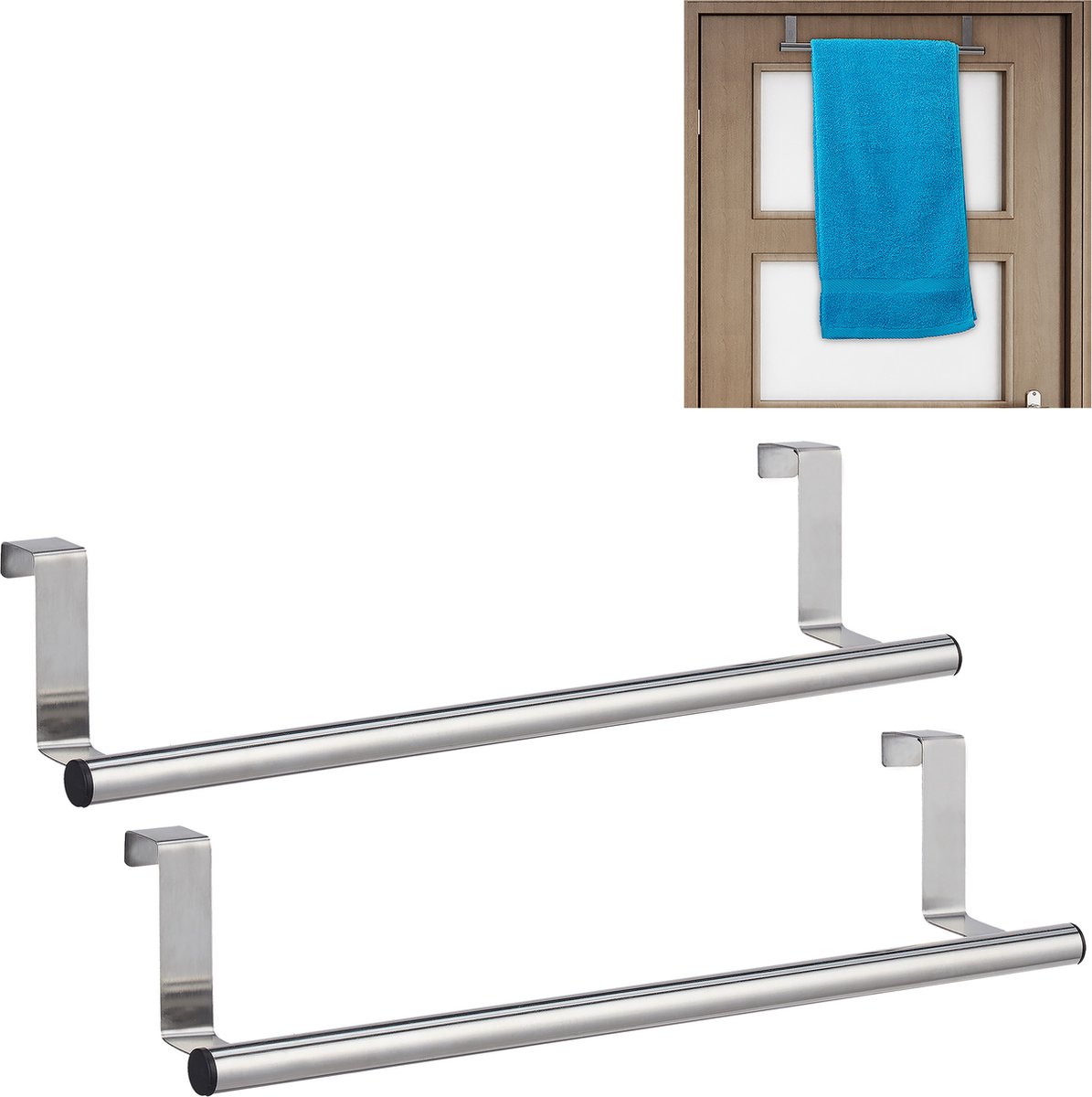 Relaxdays 2x Handdoekhouder deur - rvs - zilver handdoekrek kastje - handdoekdrager