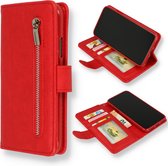 iPhone 13 Hoesje Rood - Luxe Kunstlederen Portemonnee Book Case met Rits