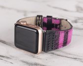 Leren Bandje Apple Watch - Roze Print - 42/44/45mm - Black Connectors - Oblac®