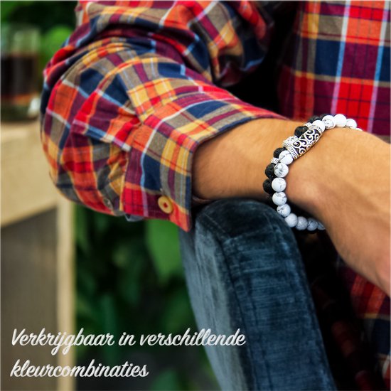 AWEMOZ Boeddha Natuursteen Armbanden - Boeddha Kralen Armbandjes - Zwart/Wit - Armband Dames - Armband Heren - Unisex - Sieraden - Cadeau