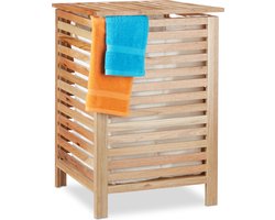 wasmand walnotenhout - met deksel - 52 l - uitneembare waszak - badkamer