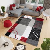 Tapiso Firet Vloerkleed Rood Grijs Wit Geometrisch Tapijt Maat- 140x200