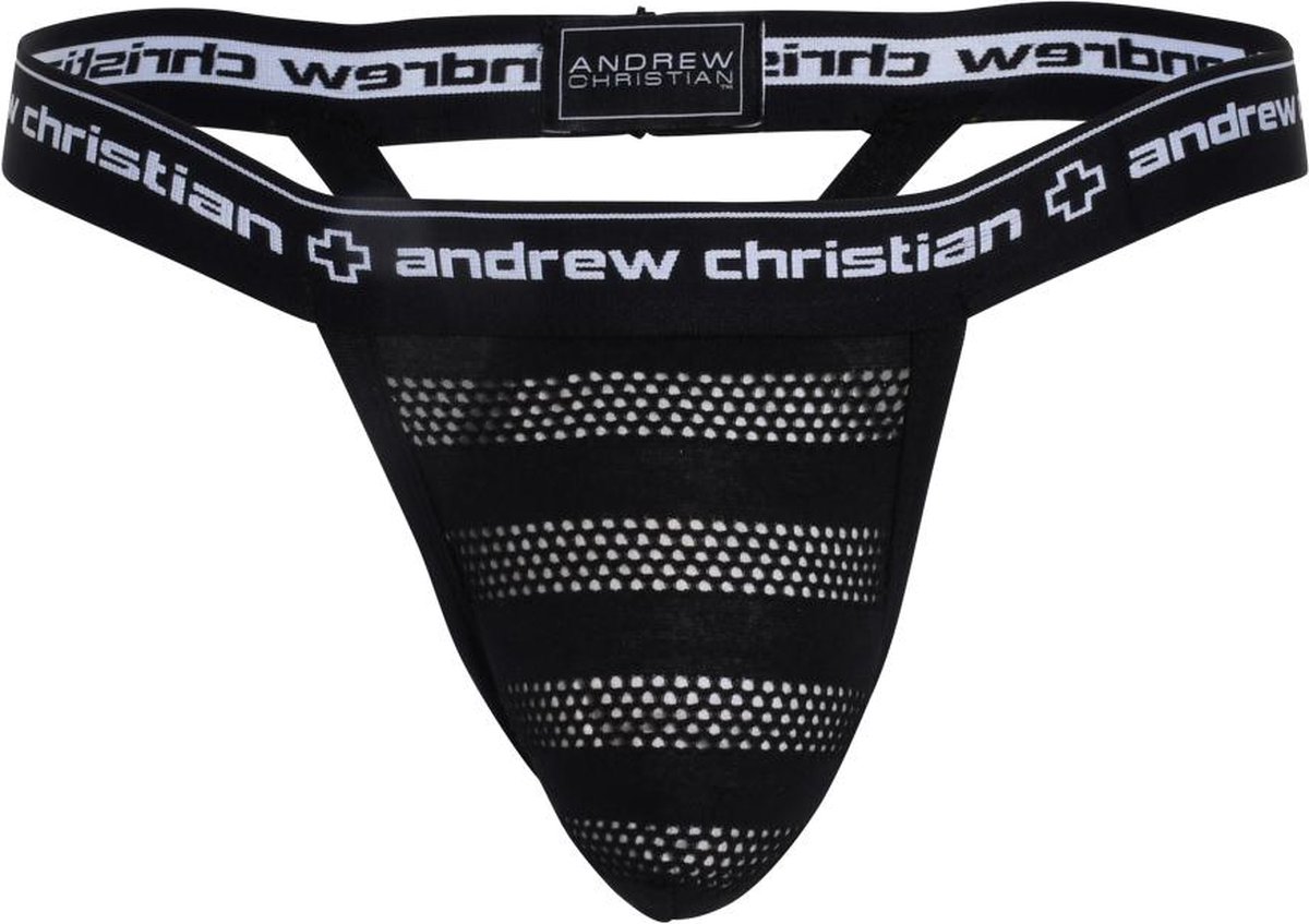 Andrew Christian Net Stripe YBack Thong w/ Almost Naked Zwart
