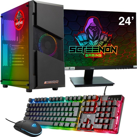 ScreenON - Gaming Set - X105126 - V1 (Game PC X105126 + 24 Inch Monitor +  Toetsenbord... | bol.com