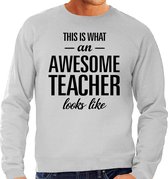 This is what an awesome teacher looks like cadeau sweater grijs - heren - beroepen / cadeau trui S