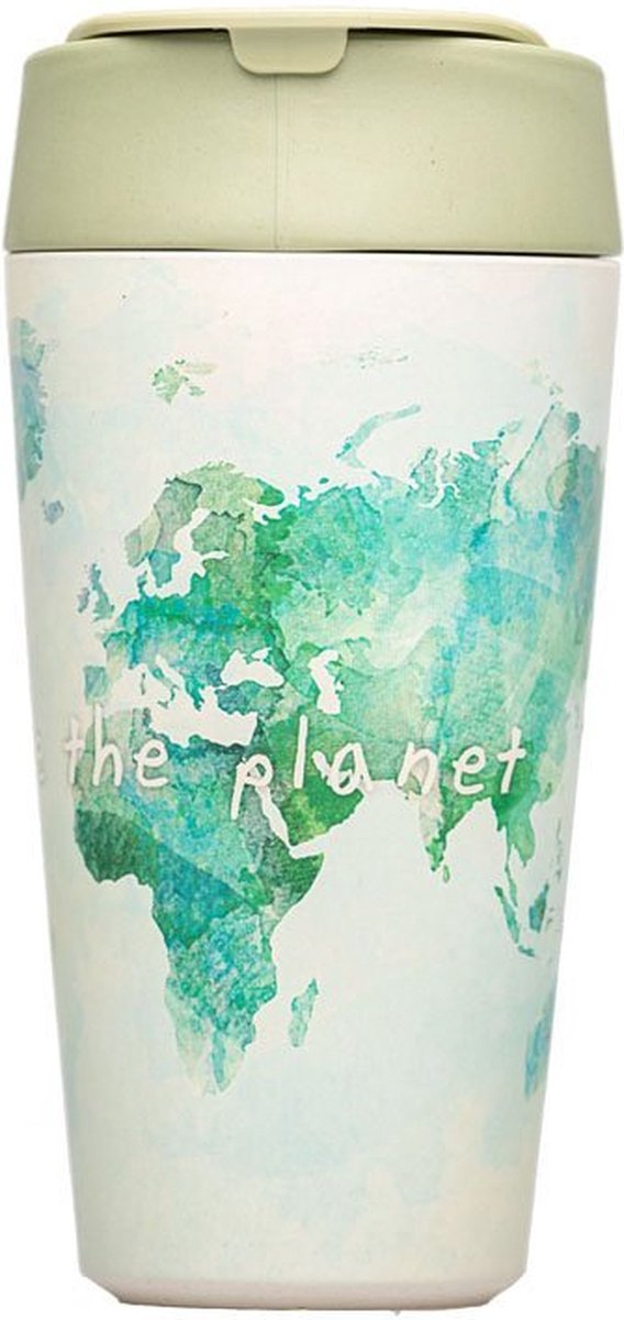 PLA/plant bioloco beker to go 420ml - Wereldkaart - Save the Planet