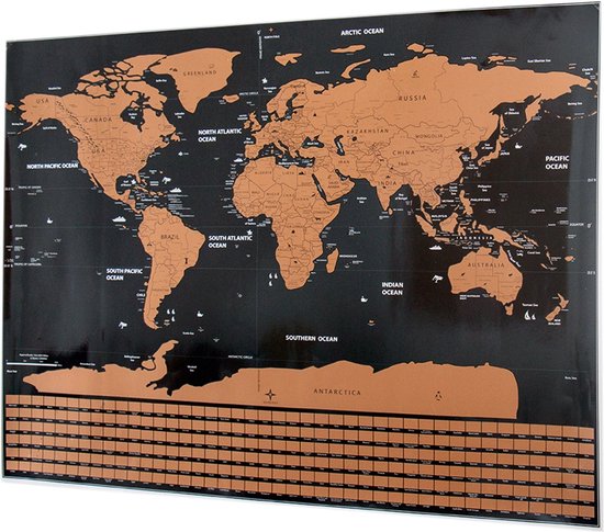 Scratch map deluxe / kras wereldkaart XL met vlaggen - zwart/geel