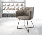 Gestoffeerde-stoel Elda-Flex met armleuning X-frame zwart taupe vintage