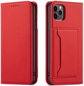 iPhone 13 Wallet Hoesje met Magneetsluiting - Telefoonhoesje met vakjes voor pasjes - Ingebouwde Standaard - Mobiq Magnetic Fashion Wallet Case iPhone 13 rood
