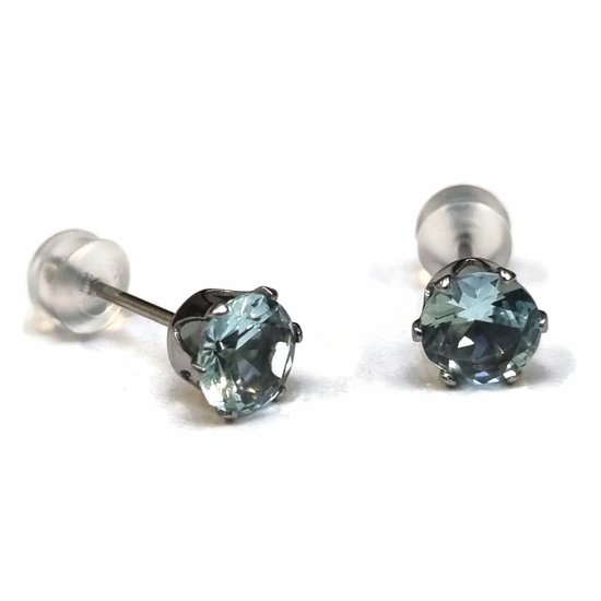 Aramat jewels ® - Zirkonia zweerknopjes rond 6mm oorbellen licht blauw chirurgisch staal