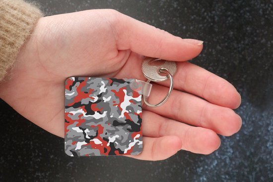 Porte-clés Camouflé - Motif camouflage avec accents rouges Porte-clés plastique - Porte-clés carré avec photo