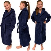 HOMELEVEL Badstof badjas voor kinderen 100% katoen voor meisjes en jongens Donkerblauw Maat 140
