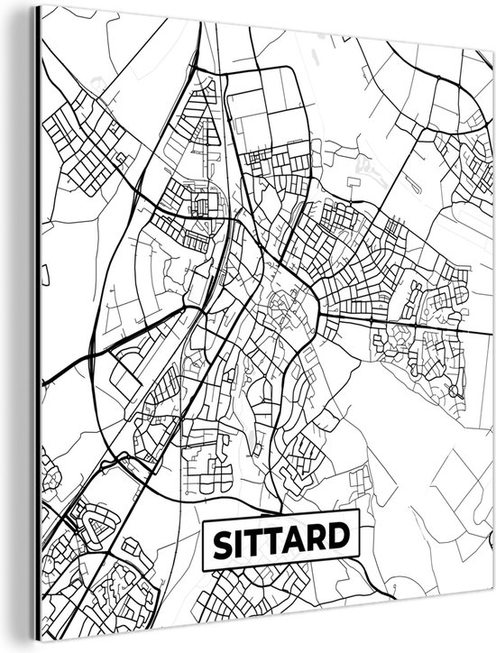 Décoration murale Métal - Peinture Aluminium Industriel - Carte - Sittard - Zwart - Wit - 20x20 cm - Dibond - Photo sur aluminium - Décoration murale industrielle - Pour le salon/chambre
