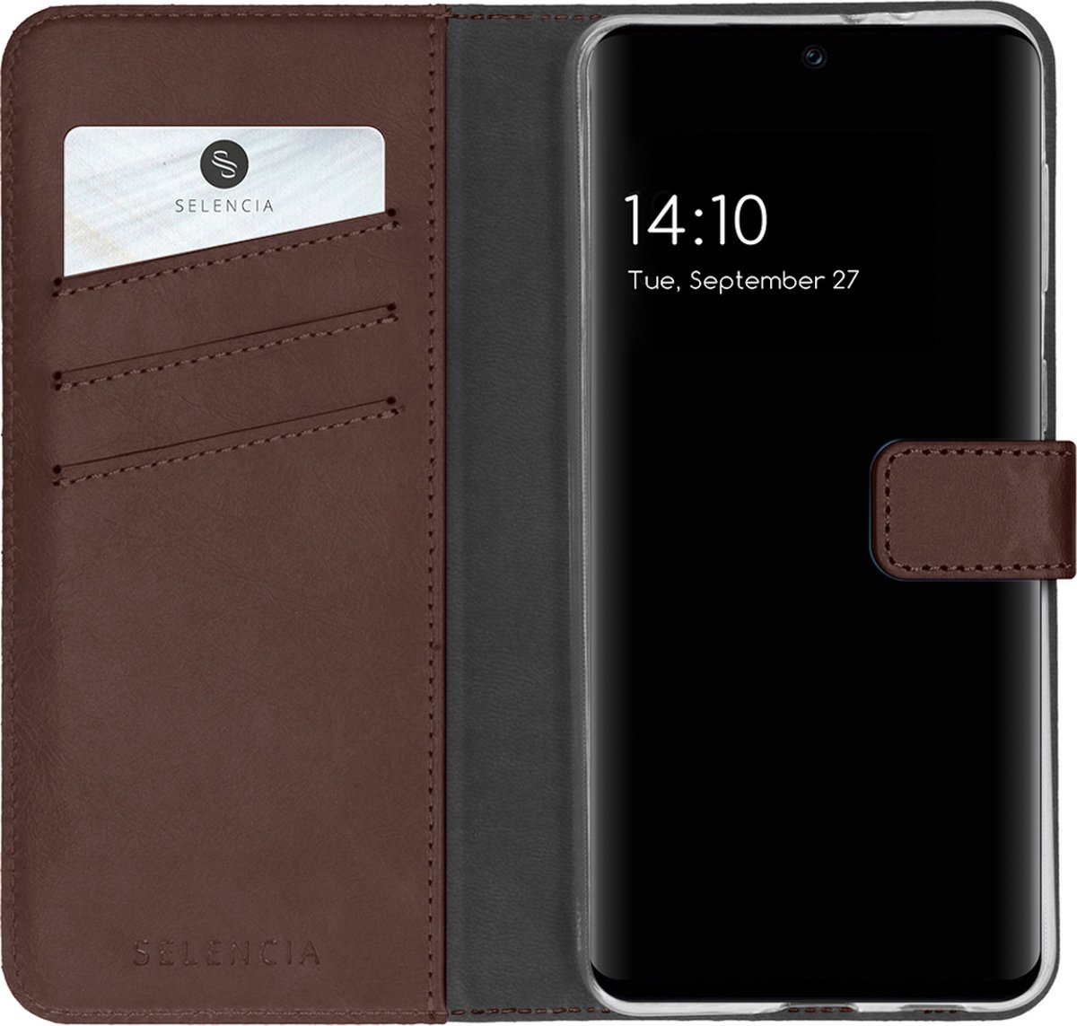 Selencia Hoesje Geschikt voor Samsung Galaxy S21 FE Hoesje Met Pasjeshouder - Selencia Echt Lederen Bookcase - Bruin