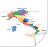 Poster Kaart met de regio's van Italië - 100x100 cm XXL