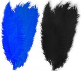 4x stuks grote veer/veren/struisvogelveren 2x blauw en 2x zwart van 50 cm - Decoratie sierveren
