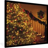 Affiche avec cadre Sapin de Noël illuminé avec cadeaux - 40x40 cm - Décoration de Noël - Décoration de Décorations de Noël - Décoration de Noël Salon
