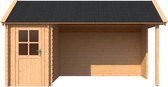 Blokhut met overkapping Kapschuur dak 150 x 250 + 350cm