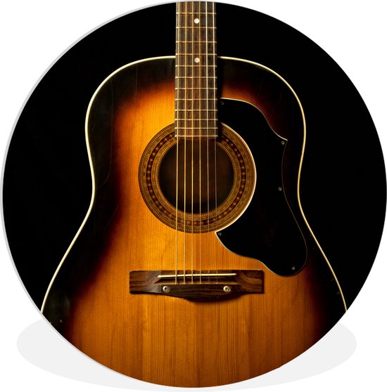 WallCircle - Wandcirkel - Muurcirkel Binnen - Akoestische gitaar op een zwarte achtergrond - 30x30 cm - Wanddecoratie - Ronde Schilderijen