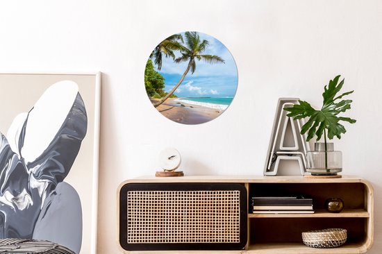 WallCircle - Wandcirkel ⌀ 30 - Palmboom - Strand - Zee - Ronde schilderijen woonkamer - Wandbord rond - Muurdecoratie cirkel - Kamer decoratie binnen - Wanddecoratie muurcirkel - Woonaccessoires