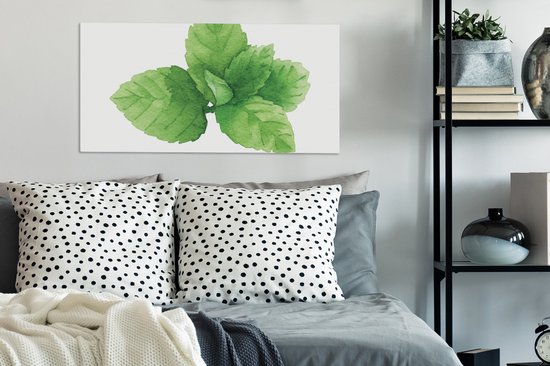 Canvas Schilderij Aquarel - Munt - Plant - 80x40 cm - Wanddecoratie